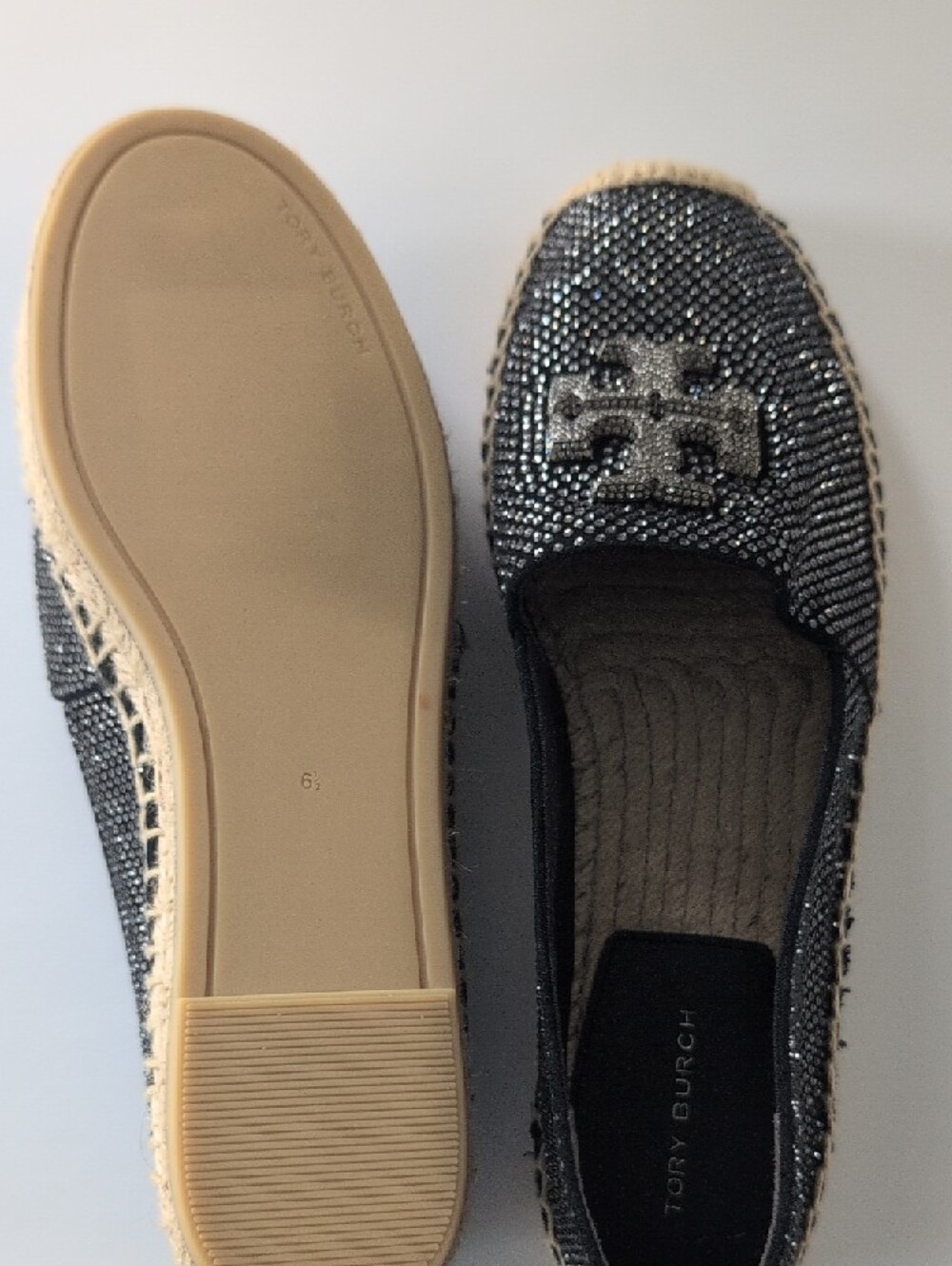 Tory Burch Black Crystal Logo Espadrille Flats - Picture 5 of 5